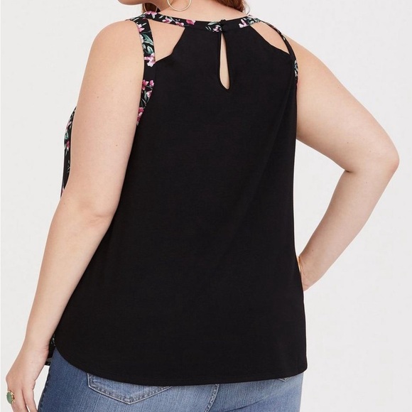 Torrid Black & Pink Floral Georgette with Knit Back Tank Top - Picture 2 of 8